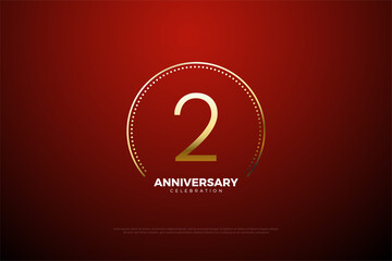 2nd Anniversary background with gold numbers surrounded by circular gold lines and dots.