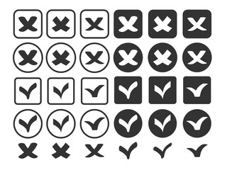Tick and cross signs.Tick icons big set.A check mark stickers in grey and white colors.Validation buttons.A check mark and cross mark isolated vector