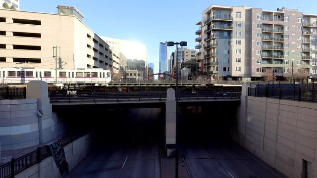 Cars going through an underpass in Denver, Colorado