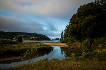 sunset over the river mouth