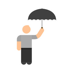 Icon of the person who is holding an umbrella. A simple cartoon image of a man holding an umbrella. Isolated vector illustration on a clean white background. Minimalism.