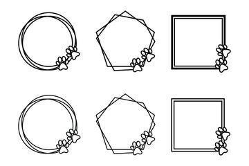 Paw frame, Pet print doodle frame, monogram vector frame © Maksim