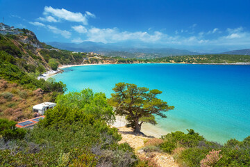Naklejka na ściany i meble Tropical beach of Voulisma, Istron, Crete, Greece.