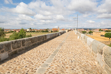 medieval bridge of the Passo Honroso in Hospital de Orbigo town, province of Leon, Castile and Leon, Spain