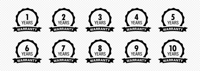 Years and lifetime warranty label icon set. Vector on isolated transparent background. EPS 10
