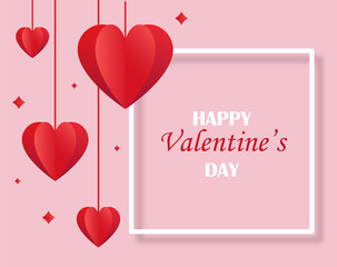 Valentine's day hearts postcard. Paper flying elements on transparent background. Vector symbols of love in shape of heart