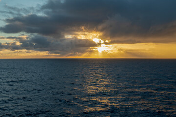 Sunrise over the Atlantic ocean from cruise ship