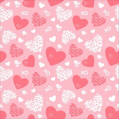 Valentine's seamless pattern. Valentines Day seamless background Romantic background, texture. Hand drawn vector pattern illustration, isolated objects.