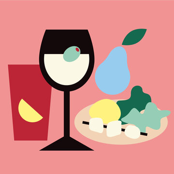 Tofu skewer with salad accompanied by a soft drink