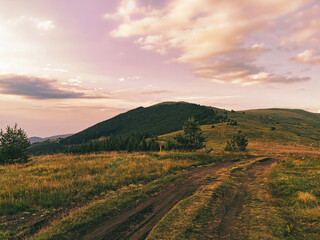 Mountain sunset in the wilderness with no people, just nature.