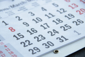 March. Calendar sheet