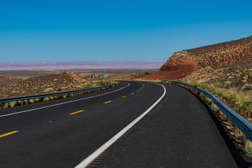 Fototapeta na wymiar Panoramic skyline with empty road. Death Valley, highway road.