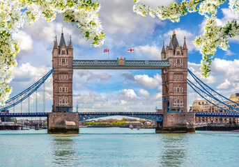 London Tower bridge and Thames river in spring, UK