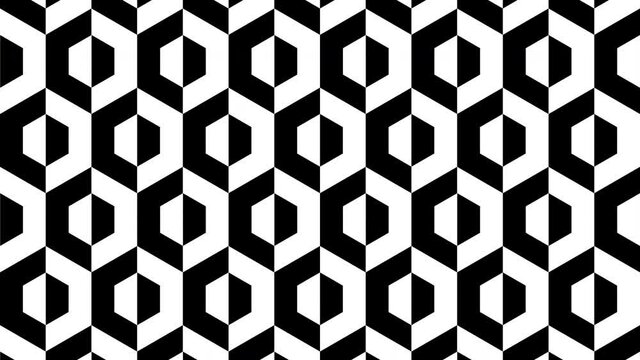 Seamless looping animation footage. Black and white optical illusion. Psychedelic hypnotic transformation. Op Art.