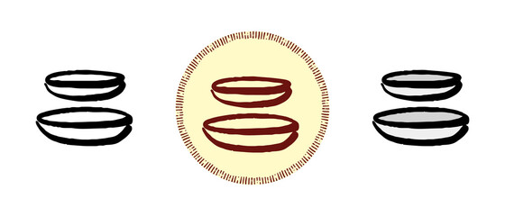 This is a set of icons with different style of plates. Contour, color and retro symbols plates. Freehand drawing, doodles. Stylish solution for website and label.