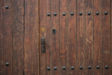 background of an antique brown wooden door