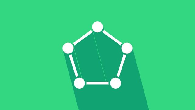 White Geometric figure Pentagonal prism icon isolated on green background. Abstract shape. Geometric ornament. 4K Video motion graphic animation