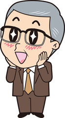 目を輝かせる男性シニア会社員