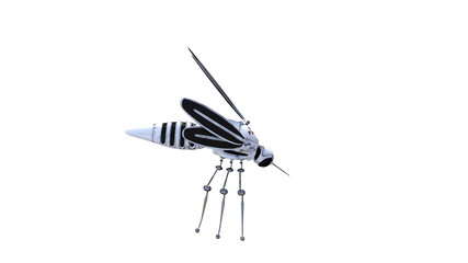Technical mosquito robots, artificial intelligence created in different perspectives with 15 degrees each. High resolution image isolated on white background for your colagen clip art etc.