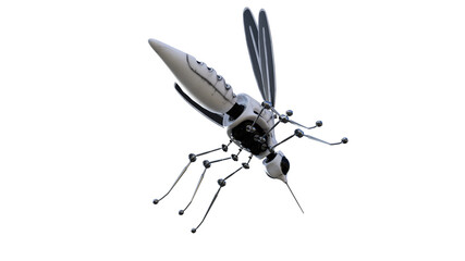Technical mosquito robots, artificial intelligence created in different perspectives with 15 degrees each. High resolution image isolated on white background for your colagen clip art etc.
