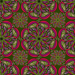 Colorful vector decorative geometric floral ornament seamless pattern