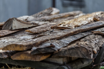 Wood (tree) texture background.Peasant cart or four-wheeled cargo cart with shafts.