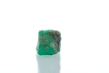 macro mineral stone emerald on a white background
