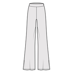 Pants boot cut technical fashion illustration with floor length, oversize silhouette, side zipper. Flat sport pyjama bottom template front, grey color style. Women, men, unisex CAD mockup