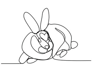 Rabbit Continuous one line drawing. Drawing of a Rabbit in a modern minimalist style. Vector illustration Easter Hare Hunting Farm Postcard Print.