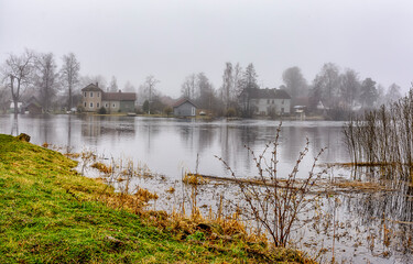 Spill of the Vuoksa river in Priozersk near the Corella fortress