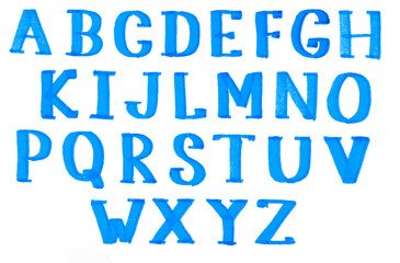 Alphabet letters collection written in blue marker illustration