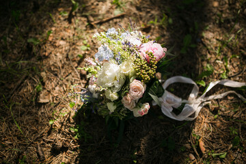 wedding bouquet on the ground.