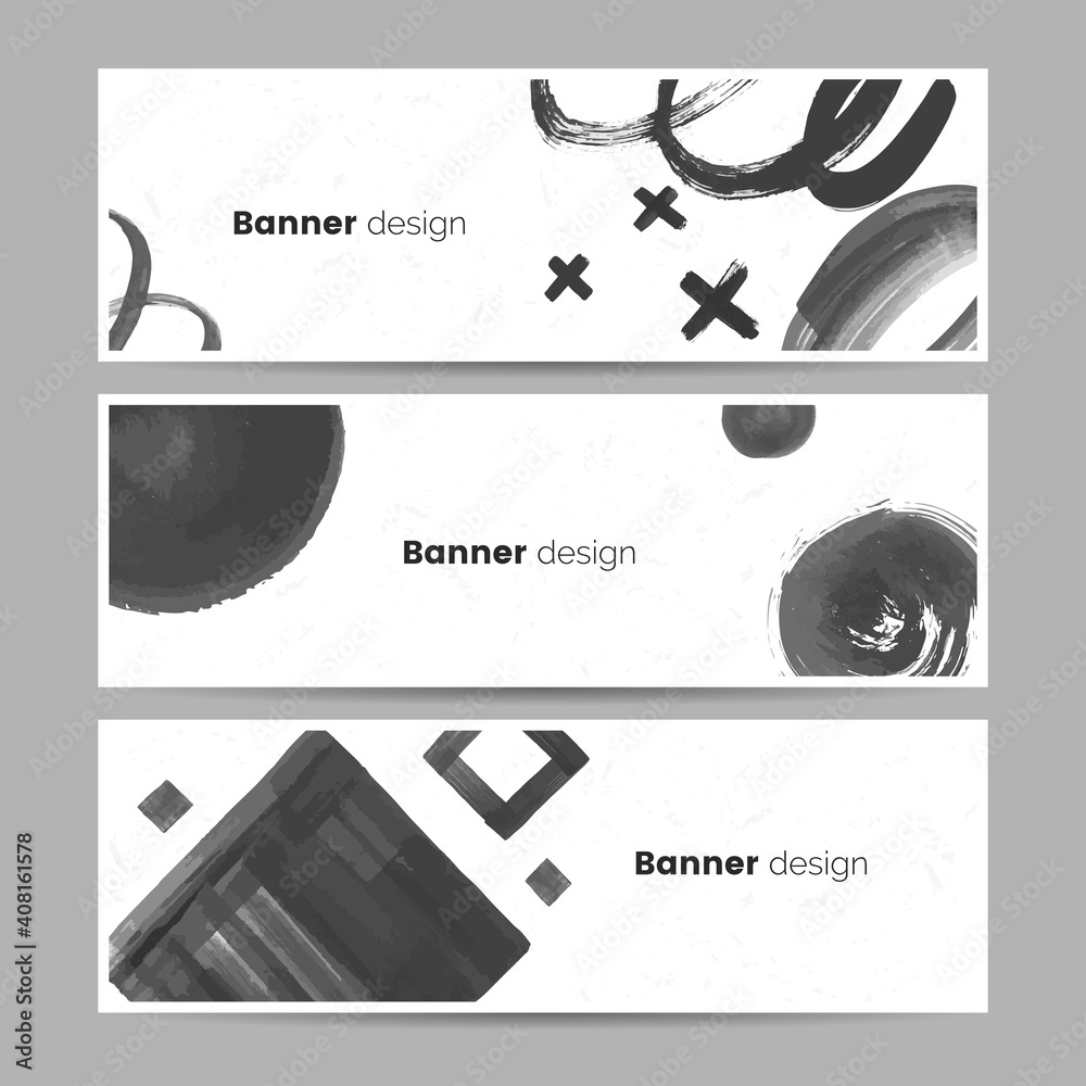 Aufkleber abstract black and white banner collection in artistic style. black paint stains and shapes on white