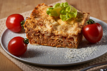 Lasagna served hot