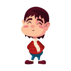 cute little boy with scarf cartoon character, icon isolated image
