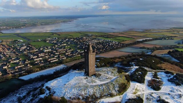 Scrabo Tower stands on Scrabo Hill near Newtownards in County Down. Winter in Northern Ireland