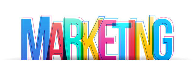 Colorful overlapped letters of the word ''Marketing''. Vector illustration.