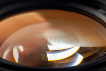 Fingerprint on lens of camera closeup