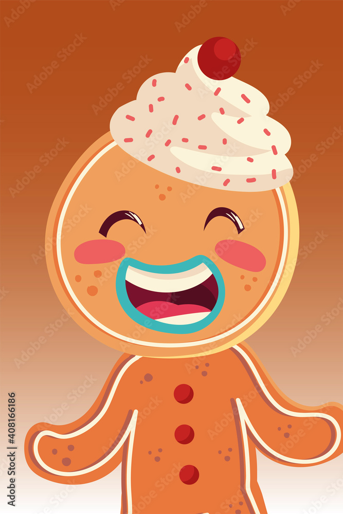 Poster merry christmas gingerbread man character portrait cartoon