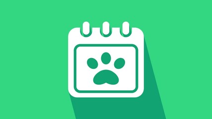 White Calendar grooming icon isolated on green background. Event reminder symbol. 4K Video motion graphic animation