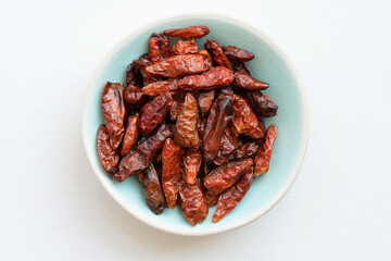 Dried Birdseye Chilis in a Bowl