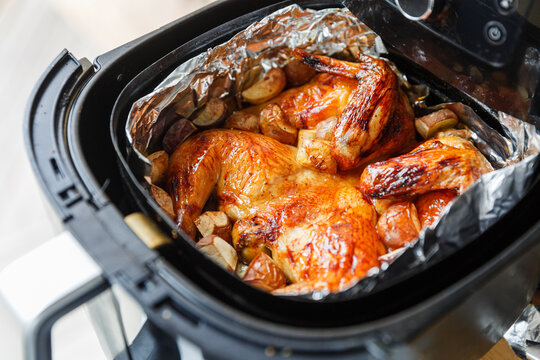 crispy roasted chicken cooked in an air fryer