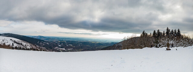 Suc au May (Corrèze, France) - Vue panoramique hivernale sous la neige sur les Monédières