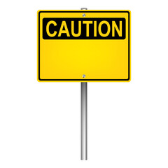 Blank yellow square warning sign on a pole, vector design