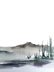Spring landscape watercolor drawing sketch