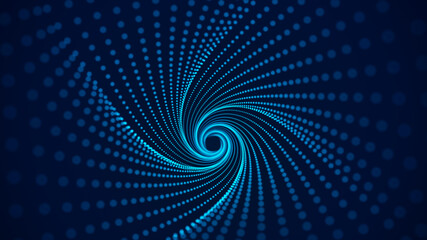 Fototapeta premium Blue swirling geometric tunnel. Twisted wireframe wormhole.