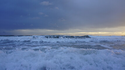 stormy sunset over the winter Mediterranean sea
