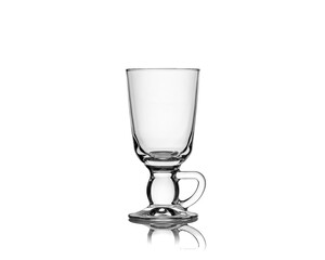 Empty irish coffee glass on white background