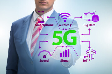 Businessman pressing button in 5g concept