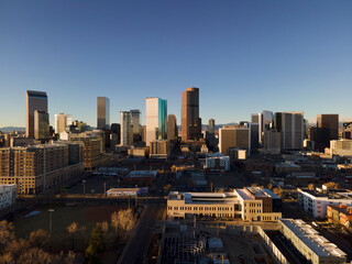 Naklejka na ściany i meble Cityscape skyline of downtown Denver Colorado in the early morning
